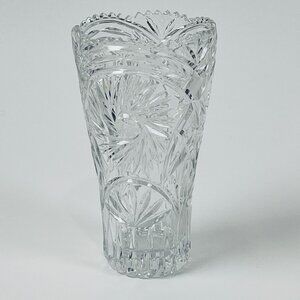 Vintage Crystal 8" Vase Pinwheel Pattern W/ Etched Star Inserts
